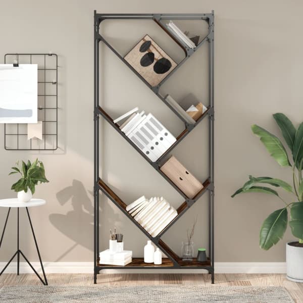 vidaXL Bokhylla rökfärgad ek 79x30x180 cm konstruerat trä och metall