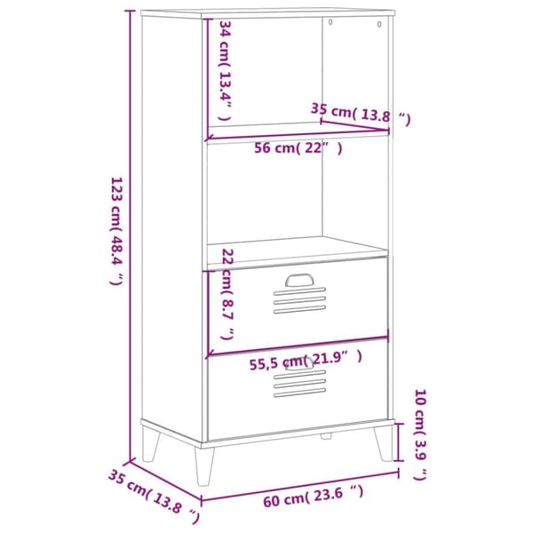 vidaXL Bokhylla VIGO vit 60x35x123 cm konstruerat trä