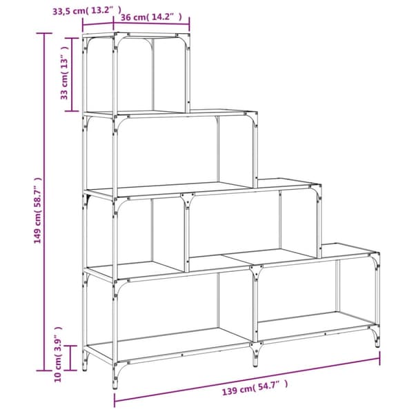 vidaXL Bokhylla 4 hyllplan rökfärgad ek 139x33,5x149cm konstruerat trä