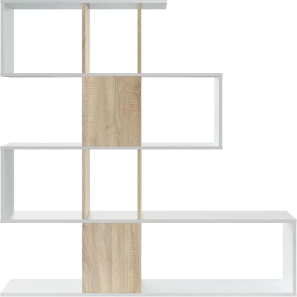 ZIGZAG Bokhylla - Ek och vit - 4 nivåer - Melamin - 145 x 145 x 28 cm