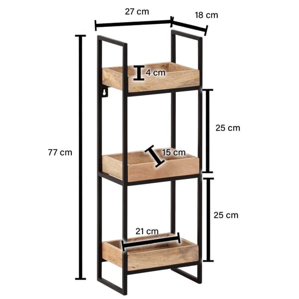 Rootz Modern Industrial Væghylde - Flydende hylde - Dekorativ hylde - Massivt træ og metal - Tre opbevaringsområder - Håndlavet - 27 cm x 77 cm x 18 c