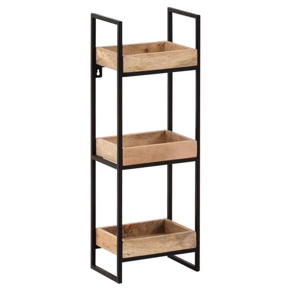 Rootz Modern Industrial Væghylde - Flydende hylde - Dekorativ hylde - Massivt træ og metal - Tre opbevaringsområder - Håndlavet - 27 cm x 77 cm x 18 c