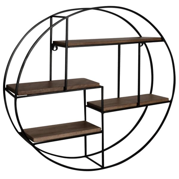 Rootz Modern Industrial Style Væghylde - Massivt træ - Metal - Fire hylder - Håndlavet - Unikt stykke - 70 cm x 70 cm x 18 cm - Varm mørkebrun - Sort