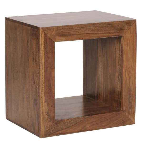 Rootz Cube Hylla - Sidobord - Litet soffbord - Solid Sheesham-trä - Handgjord - Unik ådring - Attraktiv design - 44cm x 44cm x 33cm
