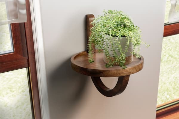 Rootz Modern Design -seinähylly - Kelluva hylly - Käsintehty - Luonnonpuun syy - Säilytystila kasveille ja sisustukselle - 30cm x 33cm x 30cm