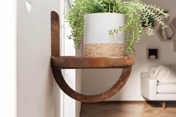 Rootz Modern Design -seinähylly - Kelluva hylly - Käsintehty - Luonnonpuun syy - Säilytystila kasveille ja sisustukselle - 30cm x 33cm x 30cm