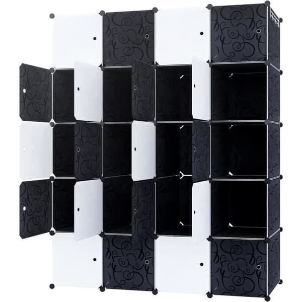 DIY Hyllsystem Plast Garderob Plug-in Hylla Garderob Skohylla lådor, 20 lådor med dörr