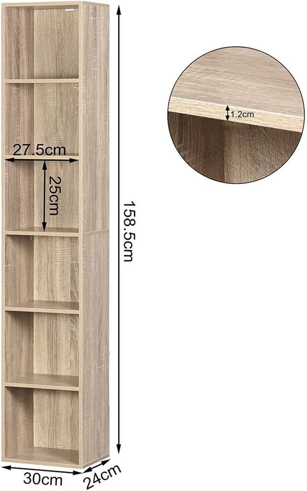 Rootz Bogreol - Opbevaringshylde - Displayenhed - Holdbar og vandafvisende - Rigelig opbevaring - Alsidig brug - 30 cm x 158,5 cm x 24 cm
