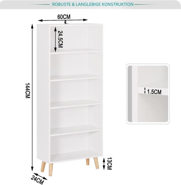 Rootz Modern 5-rums reol - Fritstående reol - Opbevaringsorganisator - Ridsefast, vandafvisende, pladsbesparende - 60 cm x 144 cm x 24 cm