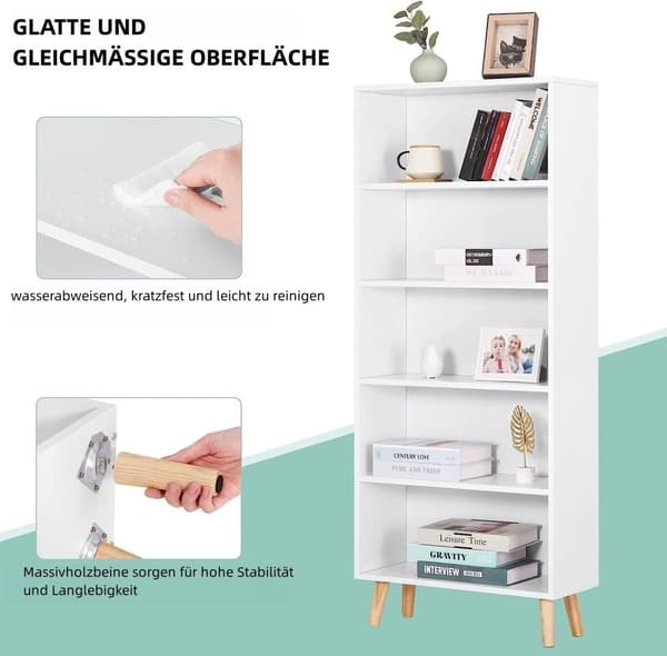 Rootz Modern 5-rums reol - Fritstående reol - Opbevaringsorganisator - Ridsefast, vandafvisende, pladsbesparende - 60 cm x 144 cm x 24 cm