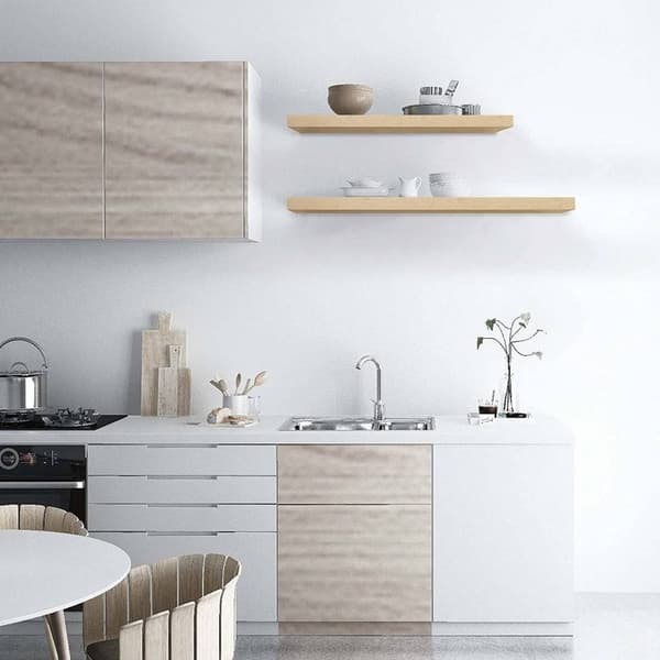 Rootz Sæt med 4 væghylder - Bogreoler - Displayhylder - Fugtbestandig - Holdbar - Nem installation - MDF træ, gul eg PVC finer - Flere størrelser