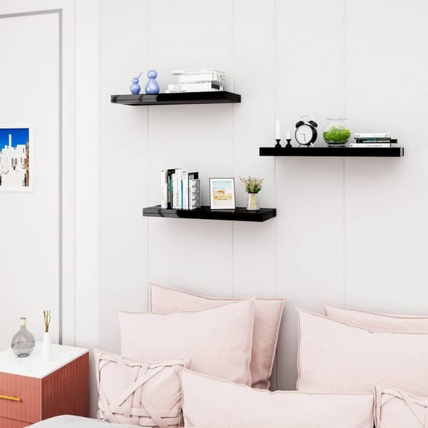 Rootz Set med 3 vägghyllor - Flytande hyllor - Displaykanter - Fuktbeständig - Mångsidig - Enkel installation - 25 cm till 120 cm x 23 cm x 3,8 cm
