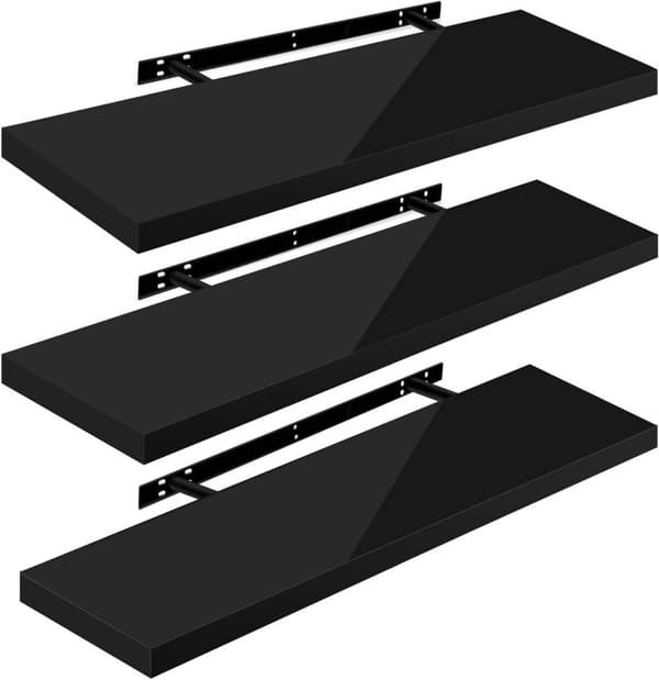 Rootz Set med 3 vägghyllor - Flytande hyllor - Displaykanter - Fuktbeständig - Mångsidig - Enkel installation - 25 cm till 120 cm x 23 cm x 3,8 cm