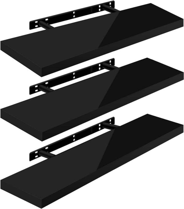 Rootz Set med 3 vägghyllor - Flytande hyllor - Displayhyllor - Högkvalitativ MDF & PVC-faner - Fuktbeständig - Enkel installation - 90x22,9x3,8cm