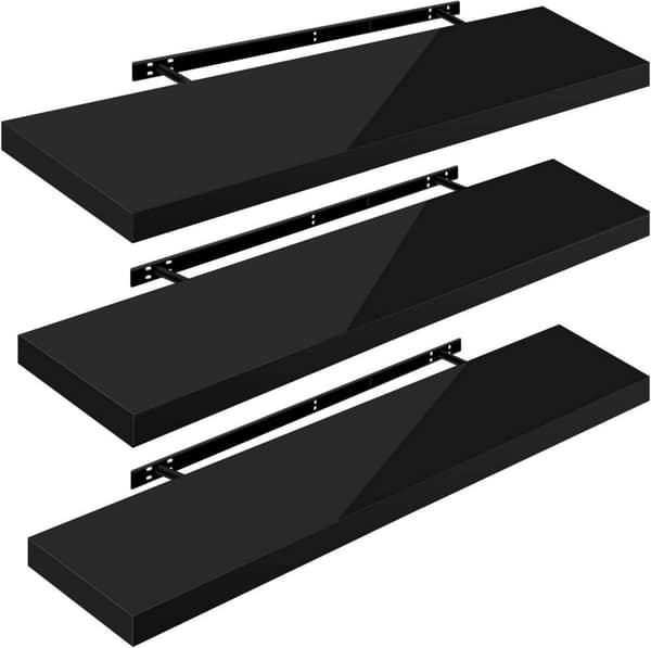 Rootz Sæt med 3 væghylder - Flydende hylder - Skærmlister - Holdbar MDF-konstruktion - Alsidig og nem installation - 110 cm x 22,9 cm x 3,8 cm