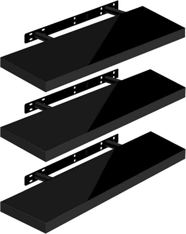 Rootz Set med 3 vägghyllor - Flytande hyllor - Displaylister - Fuktbeständig - Hög belastningskapacitet - Lätt att installera - 70 cm x 22,9 cm x 3,8