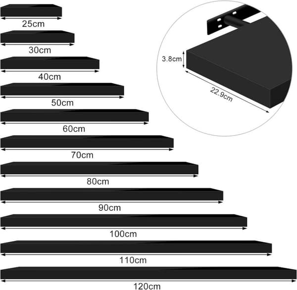 Rootz 3 seinähyllyn setti - Esittelyhyllyt - Säilytyshyllyt - Kestävä MDF- ja PVC-viilu - Kosteudenkestävä - Helppo asennus - 80x22,9x3,8cm