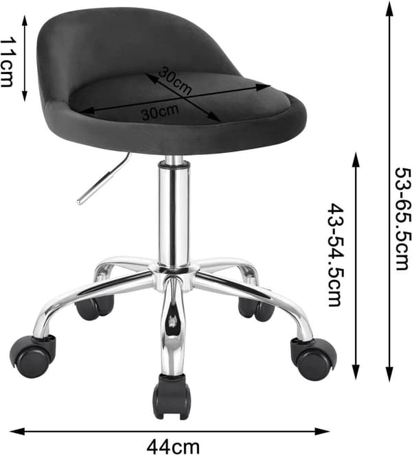 Rootz Velvet kontorstol - Justerbar skrivebordsstol - Drejeligt sæde - Ergonomisk design - 360-graders mobilitet - Højde 53cm-65,5cm - Sæde 30cm x 30c
