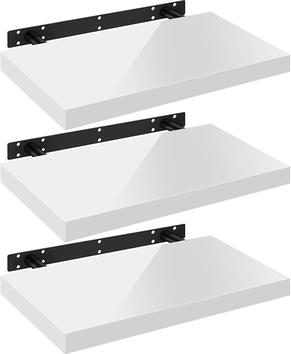 Rootz-sarja, 3 seinähyllyä - Kelluvat hyllyt - Esittelyreunat - Kestävä MDF-rakenne - Kosteudenkestävä - Helppo asennus - 80 cm x 22,9 cm x 3,8 cm
