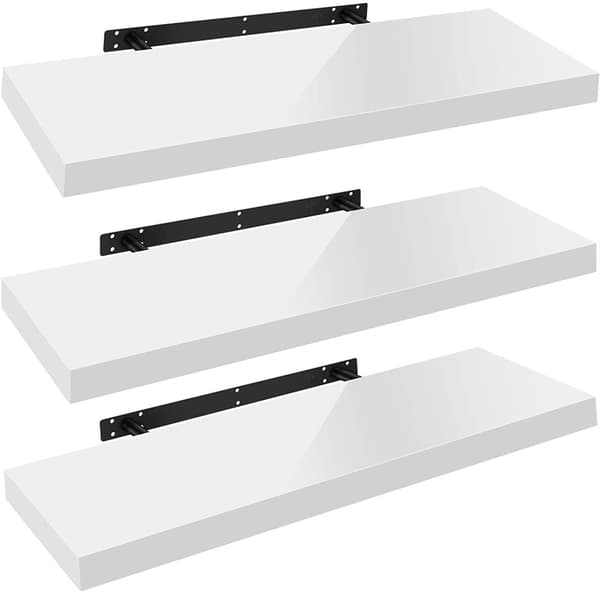 Rootz Sæt med 3 væghylder - Flydende hylder - Skærmlister - Holdbar MDF-konstruktion - Alsidig og nem installation - 90 cm x 22,9 cm x 3,8 cm