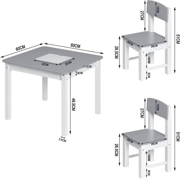 Rootz lekbordsset för barn med 2 stolar - Aktivitetsbord - Möbelset för barn - Inbyggd förvaring, hållbar konstruktion, säker design - 60 cm x 48 cm x