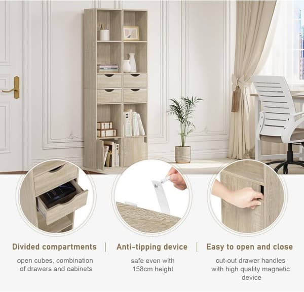 Rootz Modern Multi-Functional Bogreol - Opbevaringsorganisering - Displayhylde - Justerbar, holdbar, pladsbesparende - 30 cm x 158 cm x 24 cm
