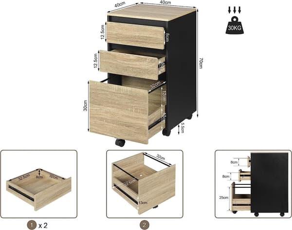 Rootz mobilt arkivskab - Kontoropbevaringsenhed - Rullende arkivskab - Fleksibel placering - Holdbar og vandafvisende - Effektiv opbevaring - 40cm x 7