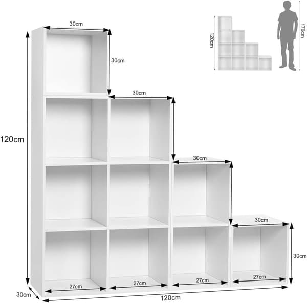 Rootz modulært gør-det-selv bogskab - Bogreol - Opbevaringsorganisator - Kan tilpasses, holdbar, nem montering - 120 cm x 120 cm x 30 cm