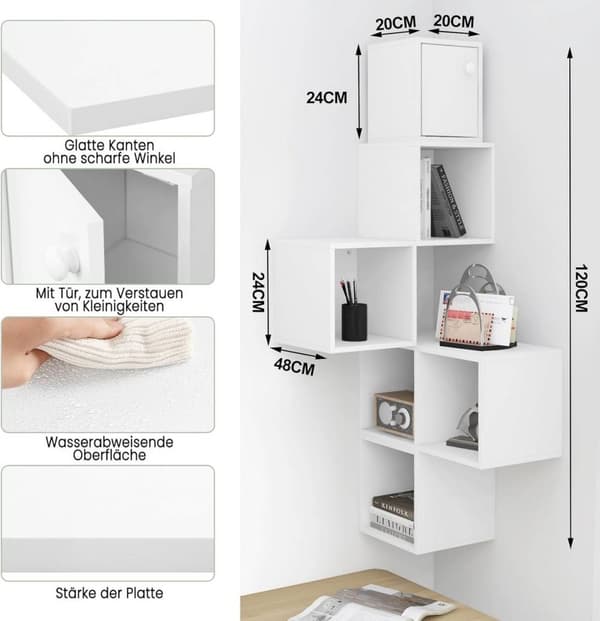 Rootz White Cube -seinähylly - Säilytysjärjestelmä - Näyttöyksikkö - Monitoiminen, muokattava, kestävä - 48cm x 120cm x 48cm