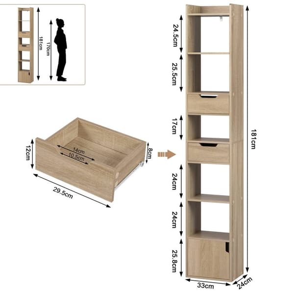 Rootz Modern Multi-Functional Bogreol - Opbevaringsorganisering - Displayhylde - Rigelig opbevaring - Pladseffektiv - Holdbar - 33 cm x 181 cm x 24 cm