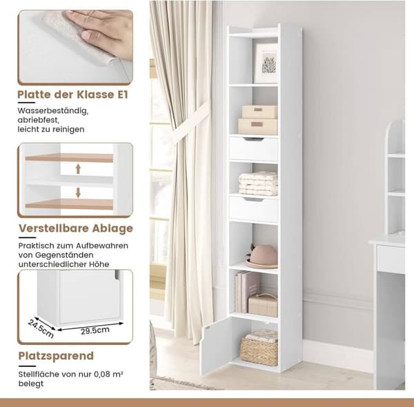 Rootz Modern Multi-Functional Bogreol - Opbevaringsorganisering - Reol - Holdbar, pladseffektiv, rigelig opbevaring - 33 cm x 181 cm x 24 cm