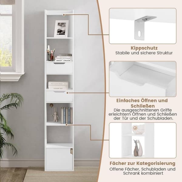 Rootz Modern Multi-Functional Bogreol - Opbevaringsorganisering - Reol - Holdbar, pladseffektiv, rigelig opbevaring - 33 cm x 181 cm x 24 cm
