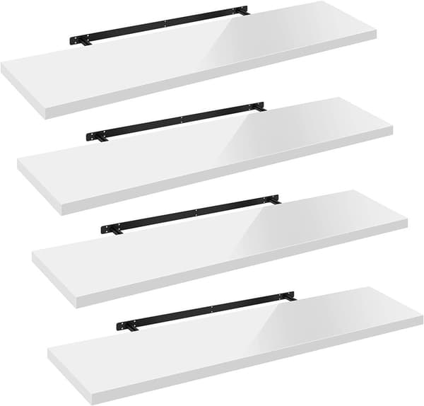 Rootz Sæt med 4 væghylder - Displayhylder - Opbevaringshylder - Holdbar MDF - Alsidig og moderne - Nem installation - 120 cm x 22,9 cm x 3,8 cm