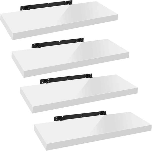 Rootz Set med 4 vägghyllor - Flytande hyllor - Displaykanter - Slitstark MDF och PVC - Mångsidig och enkel installation - 90 cm x 22,9 cm x 3,8 cm