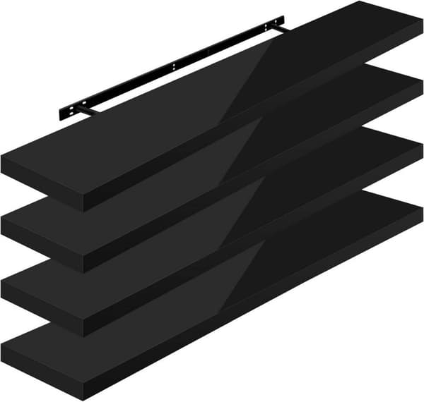 Rootz Sæt med 4 væghylder - Flydende hylder - Skærmlister - Fugtbestandig, Warp-fri, høj belastningskapacitet - 25 cm til 120 cm x 22,9 cm x 3,8 cm