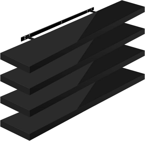 Rootz Set med 4 vägghyllor - Flytande hyllor - Displaylister - Hög belastningskapacitet - Fuktbeständig - Enkel installation - 25 cm till 120 cm x 22,