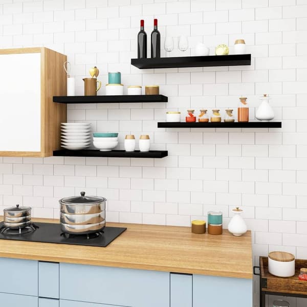 Rootz sæt med 4 væghylder - Displayhylder - Opbevaringsreoler - Holdbar MDF & PVC finer - Alsidig og nem installation - Understøtter op til 15 kg - Fl