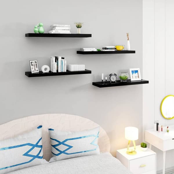 Rootz sæt med 4 væghylder - Displayhylder - Opbevaringsreoler - Holdbar MDF & PVC finer - Alsidig og nem installation - Understøtter op til 15 kg - Fl