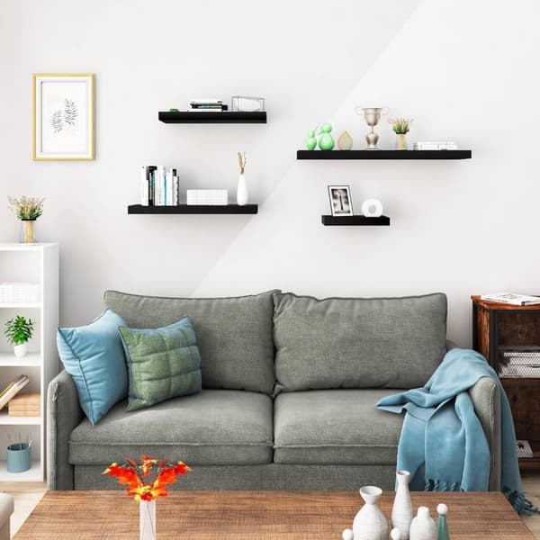 Rootz sæt med 4 væghylder - Displayhylder - Opbevaringsreoler - Holdbar MDF & PVC finer - Alsidig og nem installation - Understøtter op til 15 kg - Fl