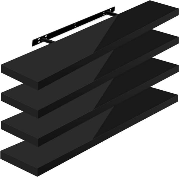 Rootz sæt med 4 væghylder - Displayhylder - Opbevaringsreoler - Holdbar MDF & PVC finer - Alsidig og nem installation - Understøtter op til 15 kg - Fl