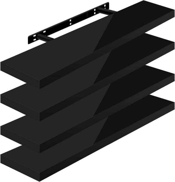 Rootz sæt med 4 væghylder - Displayhylder - Opbevaringsreoler - MDF af høj kvalitet - Alsidig og holdbar - Nem installation - 90 cm x 22,9 cm x 3,8 cm