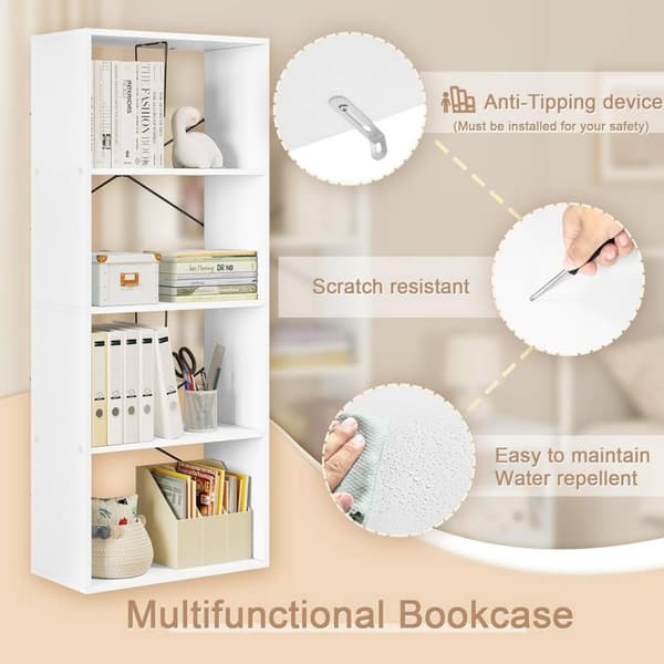 Rootz Modern White 4-lags bogreol - Opbevaringshylde - Displaystativ - Holdbart E1 træ - Pladsbesparende - Ridsefast - 60 cm x 149 cm x 30 cm