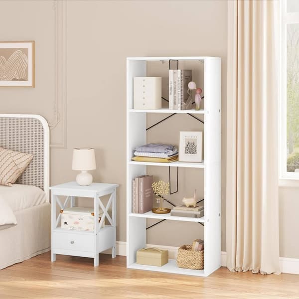 Rootz Modern White 4-lags bogreol - Opbevaringshylde - Displaystativ - Holdbart E1 træ - Pladsbesparende - Ridsefast - 60 cm x 149 cm x 30 cm