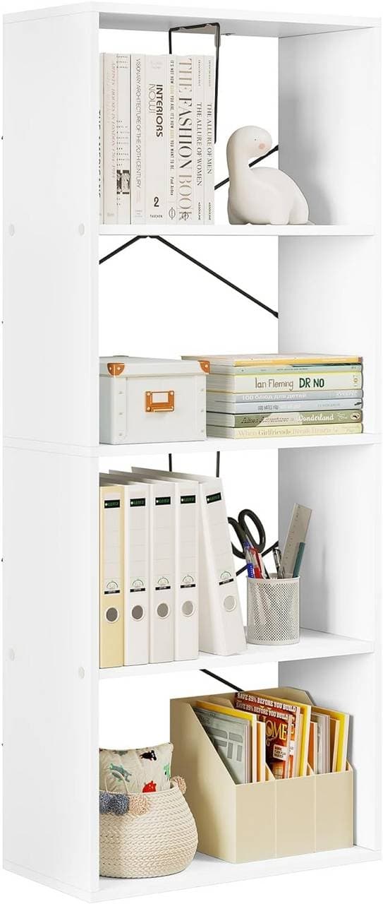 Rootz Modern White 4-lags bogreol - Opbevaringshylde - Displaystativ - Holdbart E1 træ - Pladsbesparende - Ridsefast - 60 cm x 149 cm x 30 cm