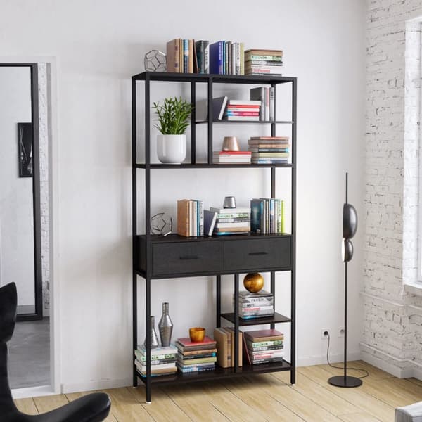 Bogreol, Høj Design, 6 Hylder Opbevaring, Sort