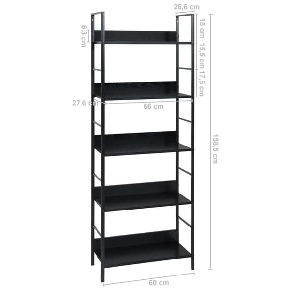 vidaXL bogreol med 5 hylder 60x27,6x158,5 cm konstrueret træ sort - Bogskabe & reoler