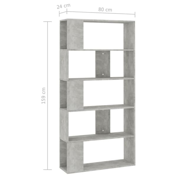 vidaXL bogreol/rumdeler 80x24x159 cm konstrueret træ betongrå -  Bogskabe & reoler