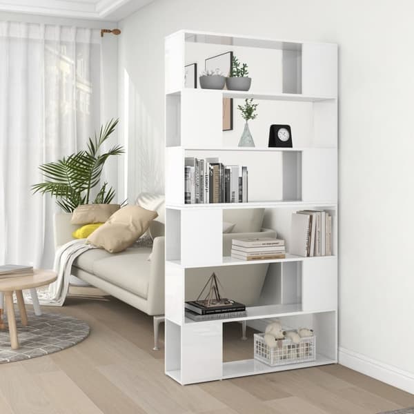 vidaXL bogskab/rumdeler 100x24x188 cm spånplade hvid højglans -  Bogskabe & reoler
