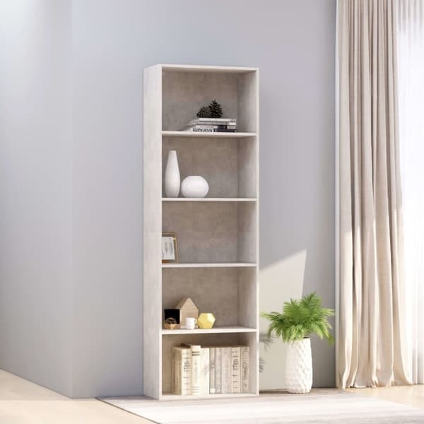vidaXL bogreol med 5 hylder 60x30x189 cm konstrueret træ betongrå -  Bogskabe & reoler