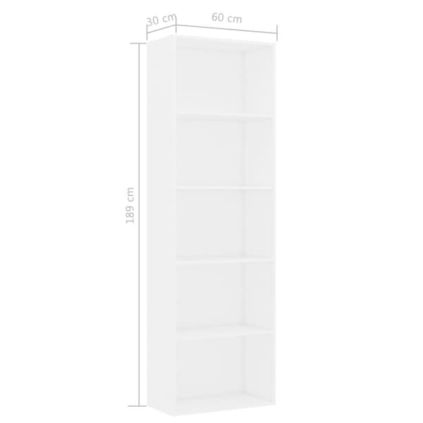 vidaXL bogreol med 5 hylder 60x30x189 cm konstrueret træ hvid -  Bogskabe & reoler